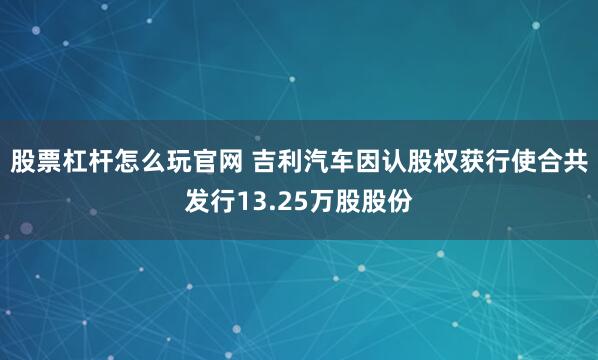 股票杠杆怎么玩官网 吉利汽车因认股权获行使合共发行13.25万股股份